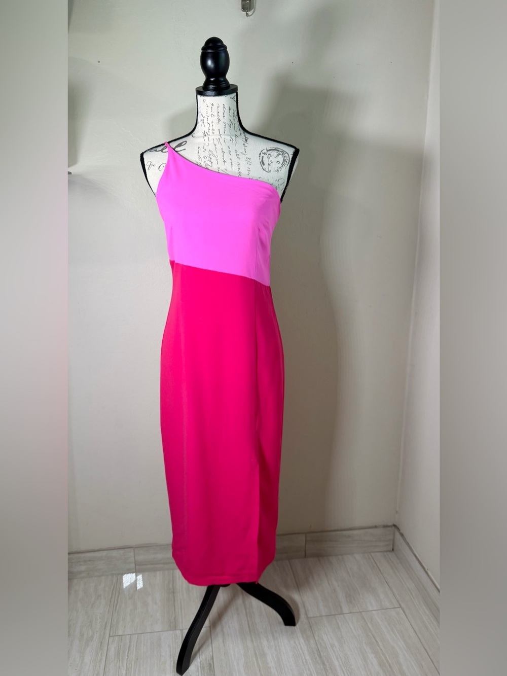 Petal & Pup Pink Two-Tone One-Shoulder Midi Dress